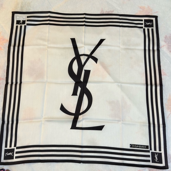 Yves Saint Laurent Accessories - Yves Saint Laurent Monochrome Logo Scarf cotton handkerchief